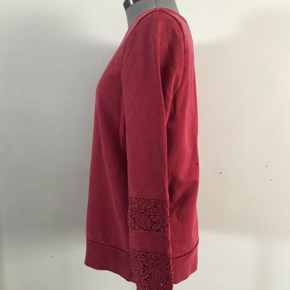 Lucky Lotus California Sz M Cotton Embroidered Lace Trim Knit Red Top - Picture 3 of 9